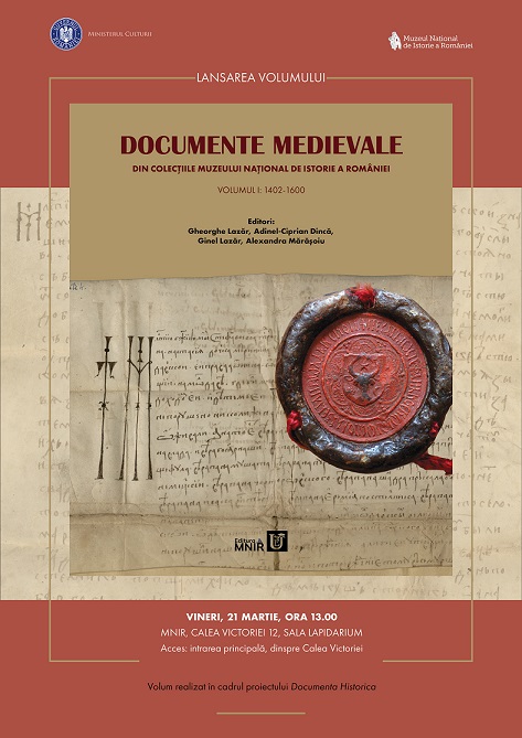 Afis lansarea volumului I de documente istorice MNIR 21.03.2025